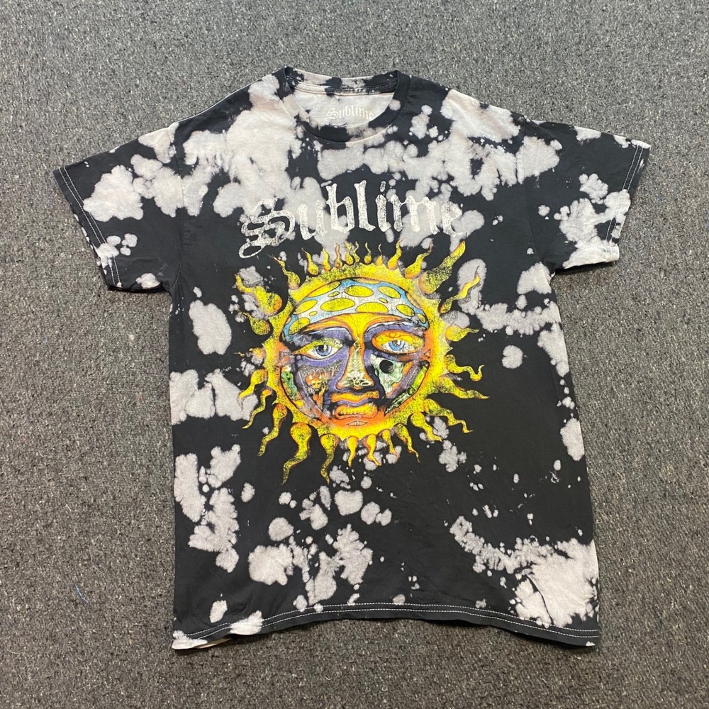 Sublime Graphic TShirt Sz M Unisex Black Acid Wash Tie Dye Sun Logo Skater Band